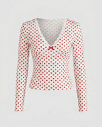 Women's Long Sleeve Top with Decorative Heart Pattern