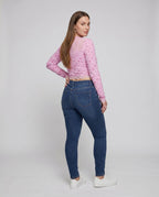 Women's Long-Sleeved Crop Top with Delicate Lace Trim and Floral Print - Back View