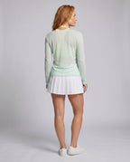 Women's Long-Sleeved Top with Elegant V-Neck and Delicate Lace Accents - Back View