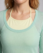Women's Long-Sleeved Top with Elegant V-Neck and Delicate Lace Accents - Close-Up Detail