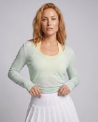 Women's Long-Sleeved Top with Elegant V-Neck and Delicate Lace Accents - Upper Body View