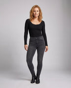 Women's Long-Sleeve Top with Romantic Lace Back and Elegant V-Neck - Front View