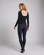 Women's Long-Sleeve Top with Playful Neckline and Elegant Lace - Back View