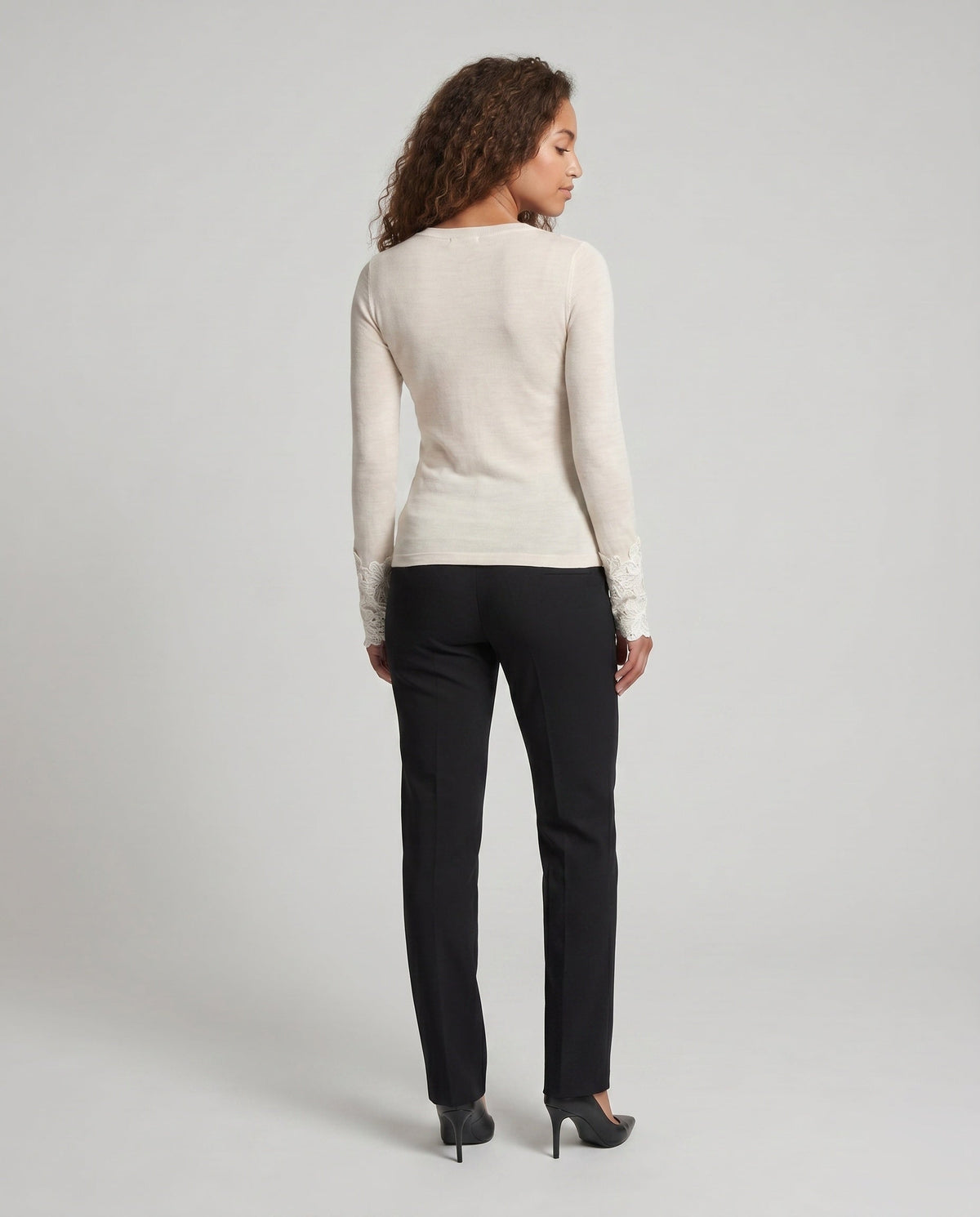 Women's Long Sleeve Shirt with Decorative Lace Trim - Back View