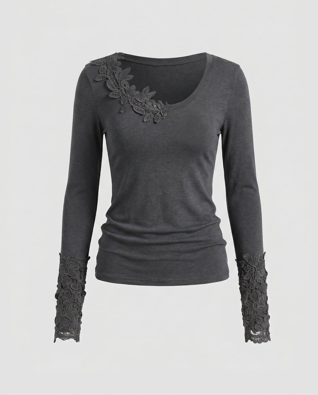 Women's Long Sleeve Shirt with Decorative Lace Trim