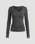 Women's Long Sleeve Shirt with Decorative Lace Trim