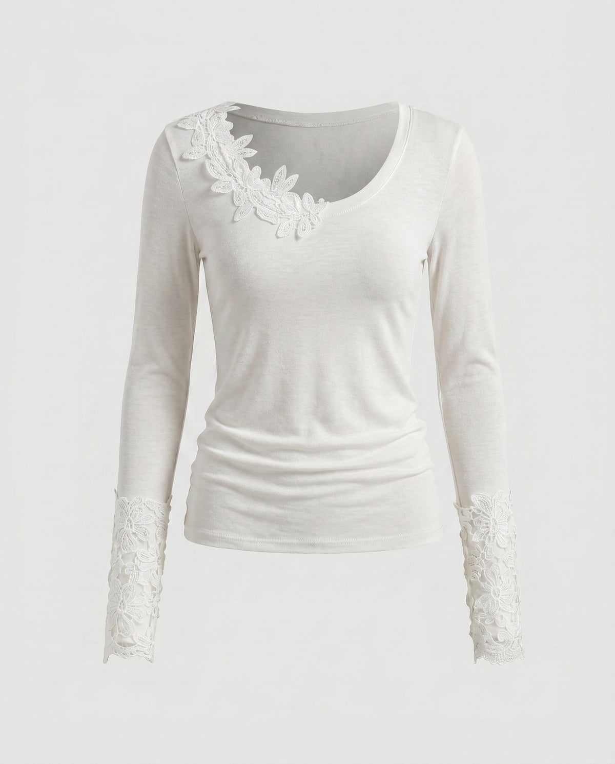 Women's Long Sleeve Shirt with Decorative Lace Trim