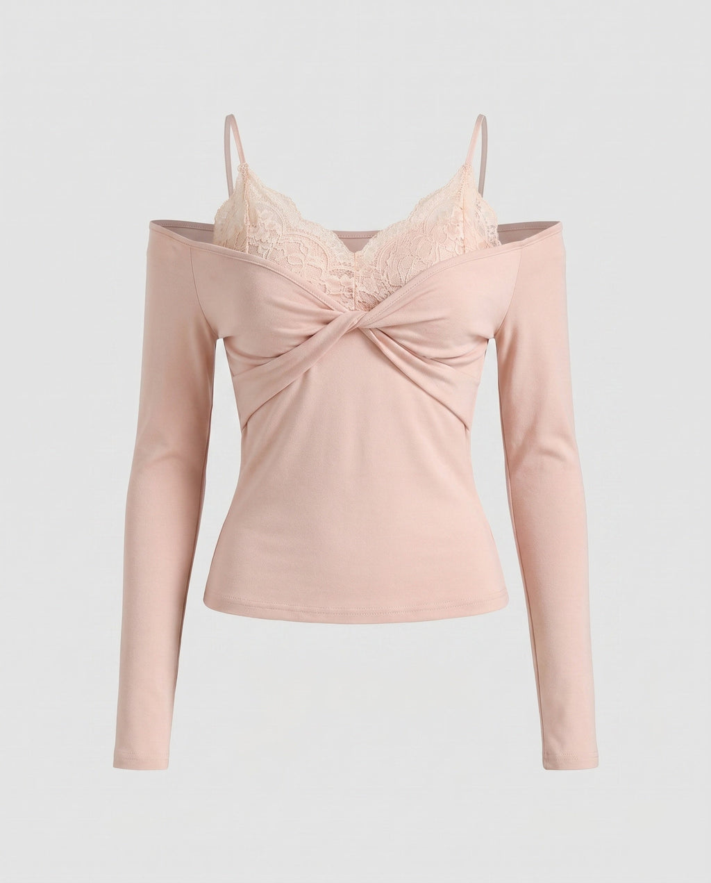 Women's Long Sleeve Shirt with Elegant Lace Overlay and Wrap Detail