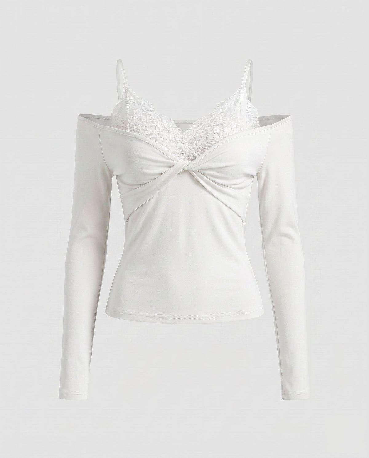 Women's Long Sleeve Shirt with Elegant Lace Overlay and Wrap Detail