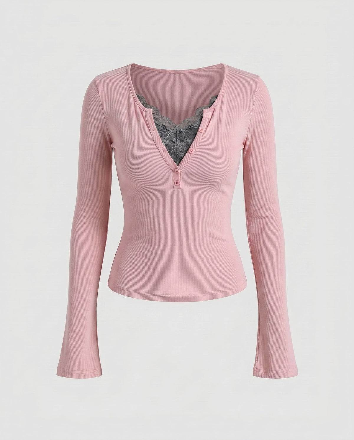 Women's Long-Sleeve Shirt with Elegant Button Placket, Delicate Lace