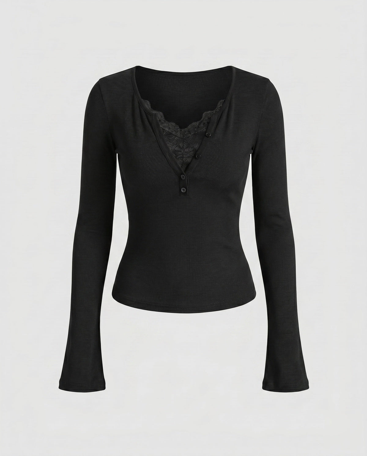 Women's Long-Sleeve Shirt with Elegant Button Placket, Delicate Lace