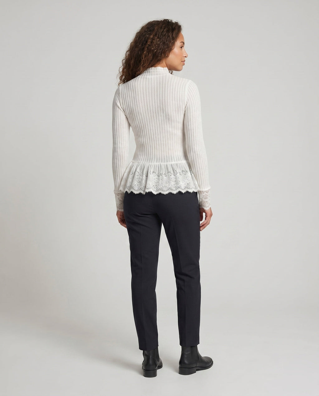 Women's Long Sleeve Shirt with Romantic Lace Ruffle Hem - Back View