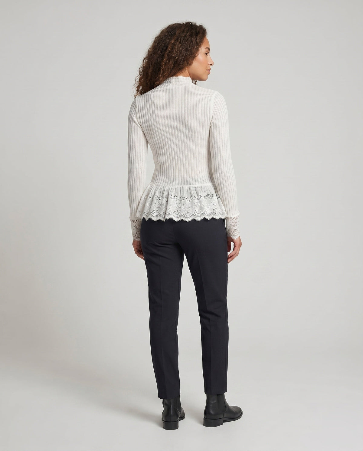 Women's Long Sleeve Shirt with Romantic Lace Ruffle Hem - Back View