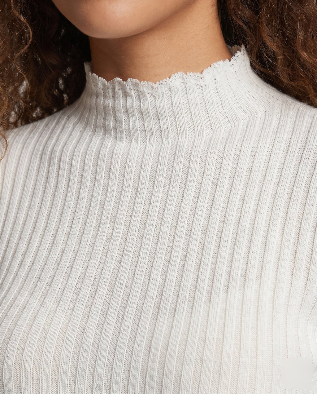 Women's Long Sleeve Shirt with Romantic Lace Ruffle Hem - Close-Up Detail