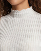 Women's Long Sleeve Shirt with Romantic Lace Ruffle Hem - Close-Up Detail