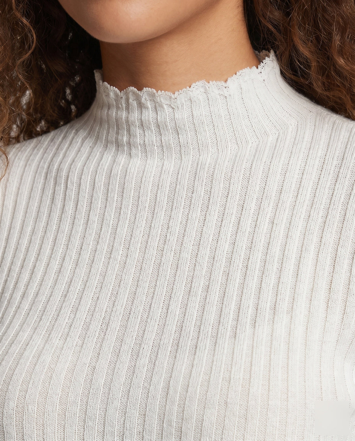 Women's Long Sleeve Shirt with Romantic Lace Ruffle Hem - Close-Up Detail