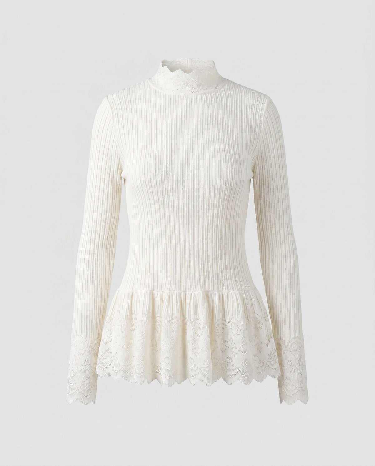 Women's Long Sleeve Shirt with Romantic Lace Ruffle Hem