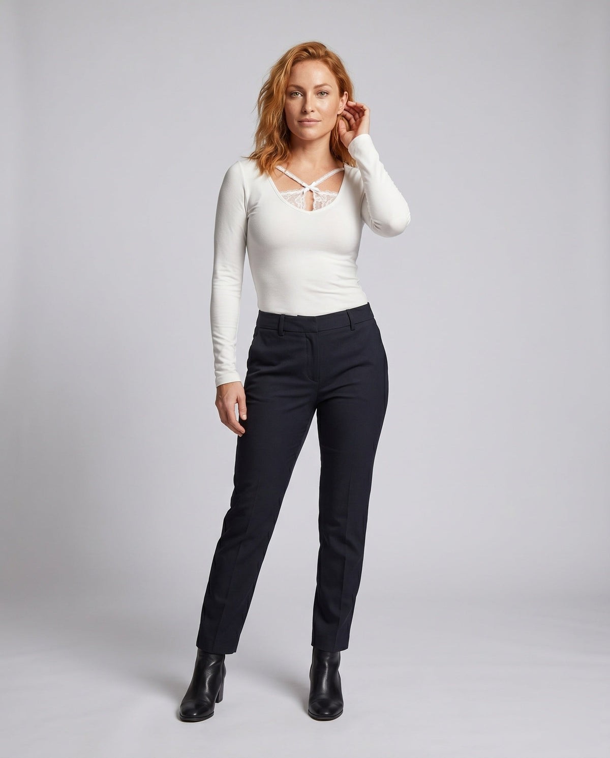 Women's Long Sleeve Shirt with Lace Decoration - Front View