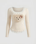 Women's Long Sleeve Shirt with Playful Teddy Design and Lace