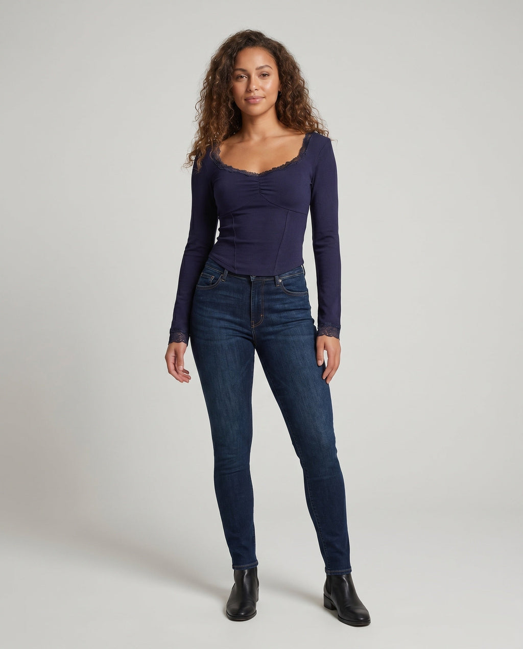 Women's Long Sleeve Shirt with Delicate Lace Back - Front View