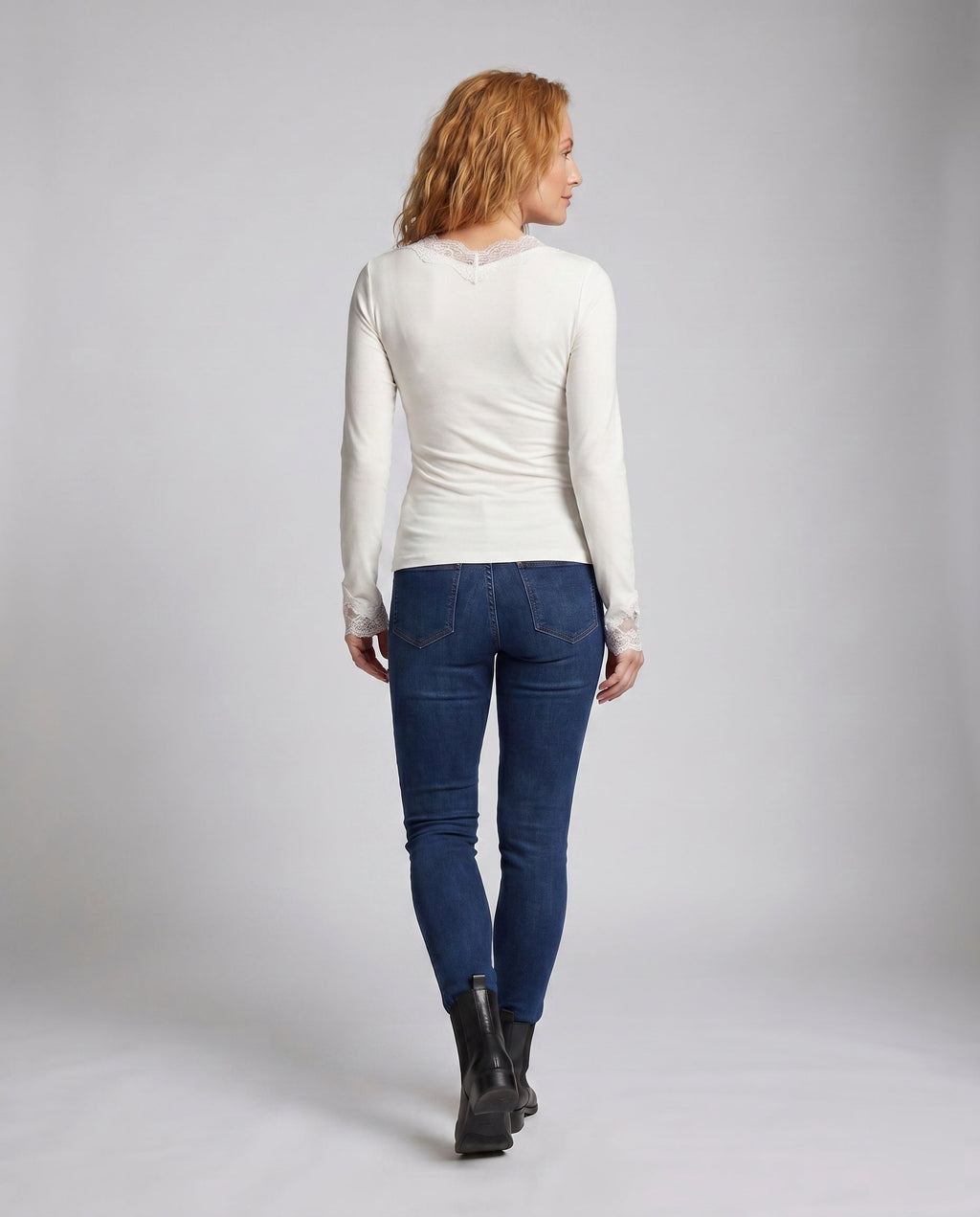 Women's Long Sleeve Shirt with Delicate Lace Accents - Back View