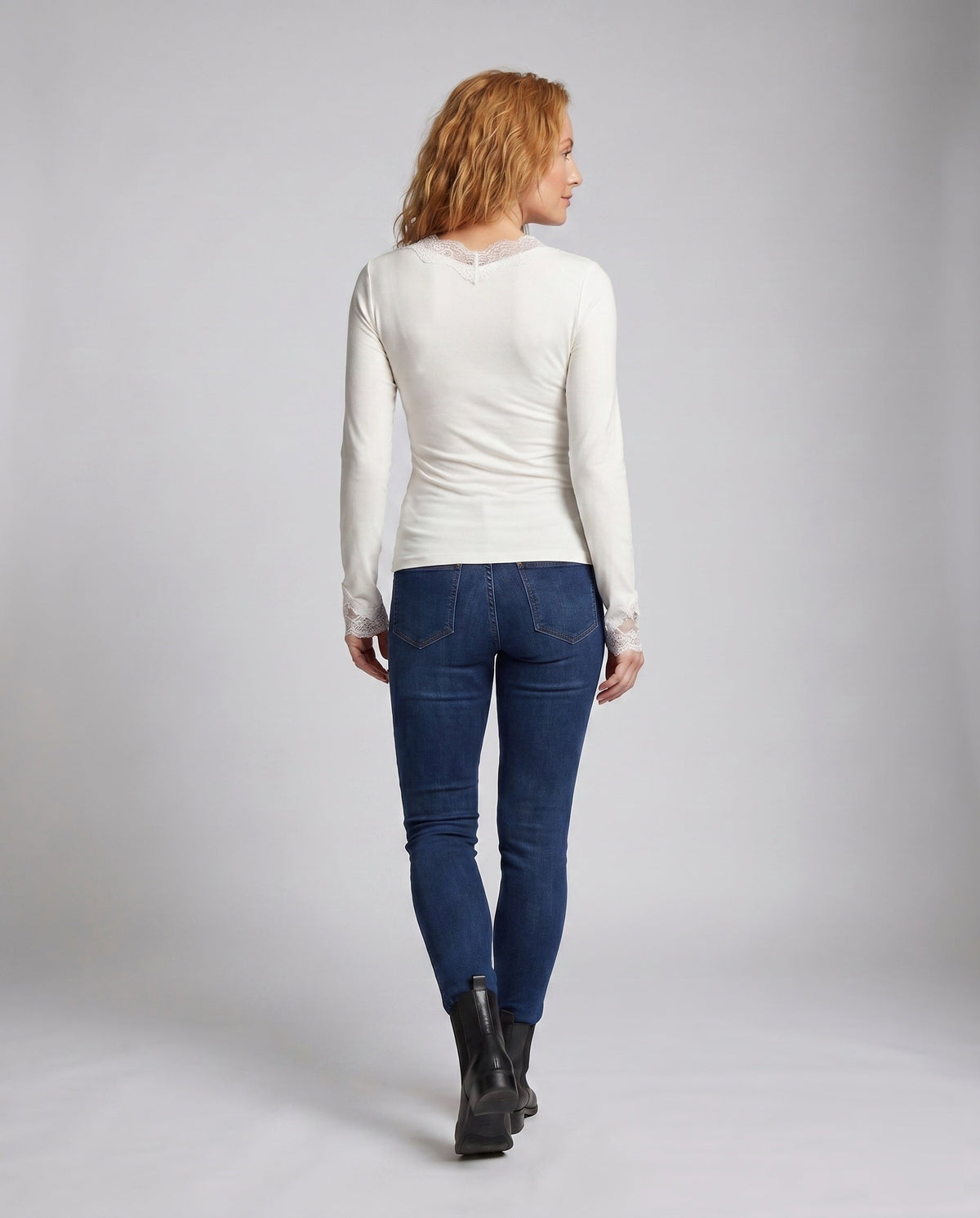 Women's Long Sleeve Shirt with Delicate Lace Accents - Back View