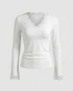 Women's Long Sleeve Shirt with Delicate Lace Accents
