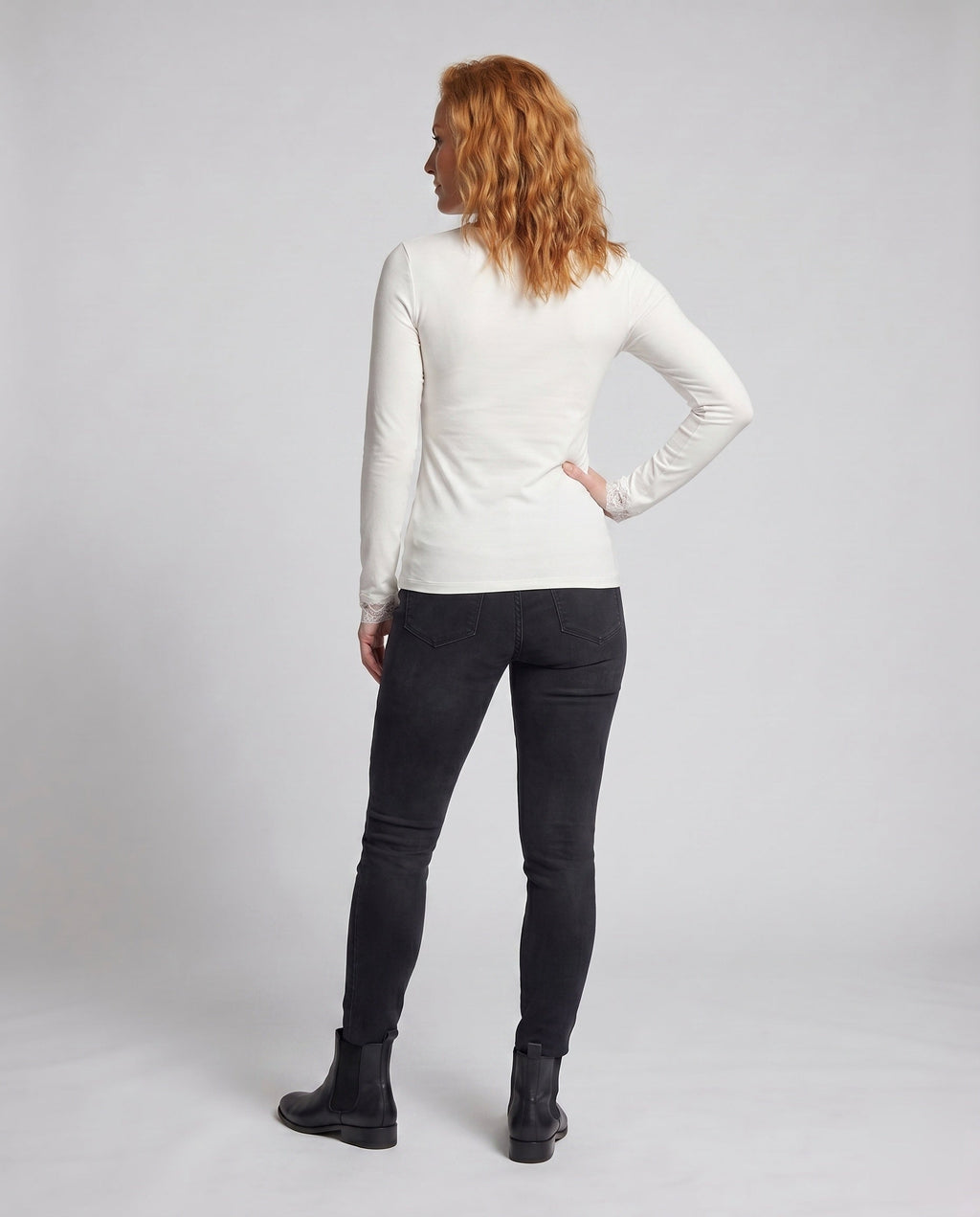 Women's Long Sleeve Shirt with Delicate Lace Embellishments - Back View