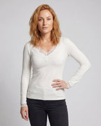 Women's Long Sleeve Shirt with Delicate Lace Embellishments - Upper Body View