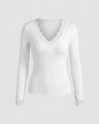 Women's Long Sleeve Shirt with Delicate Lace Embellishments