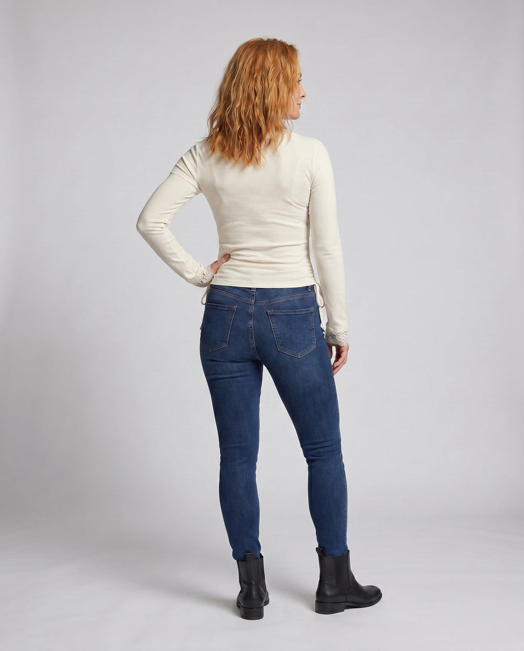 Women's Long Sleeve Shirt with Delicate Lace Embellishment - Back View