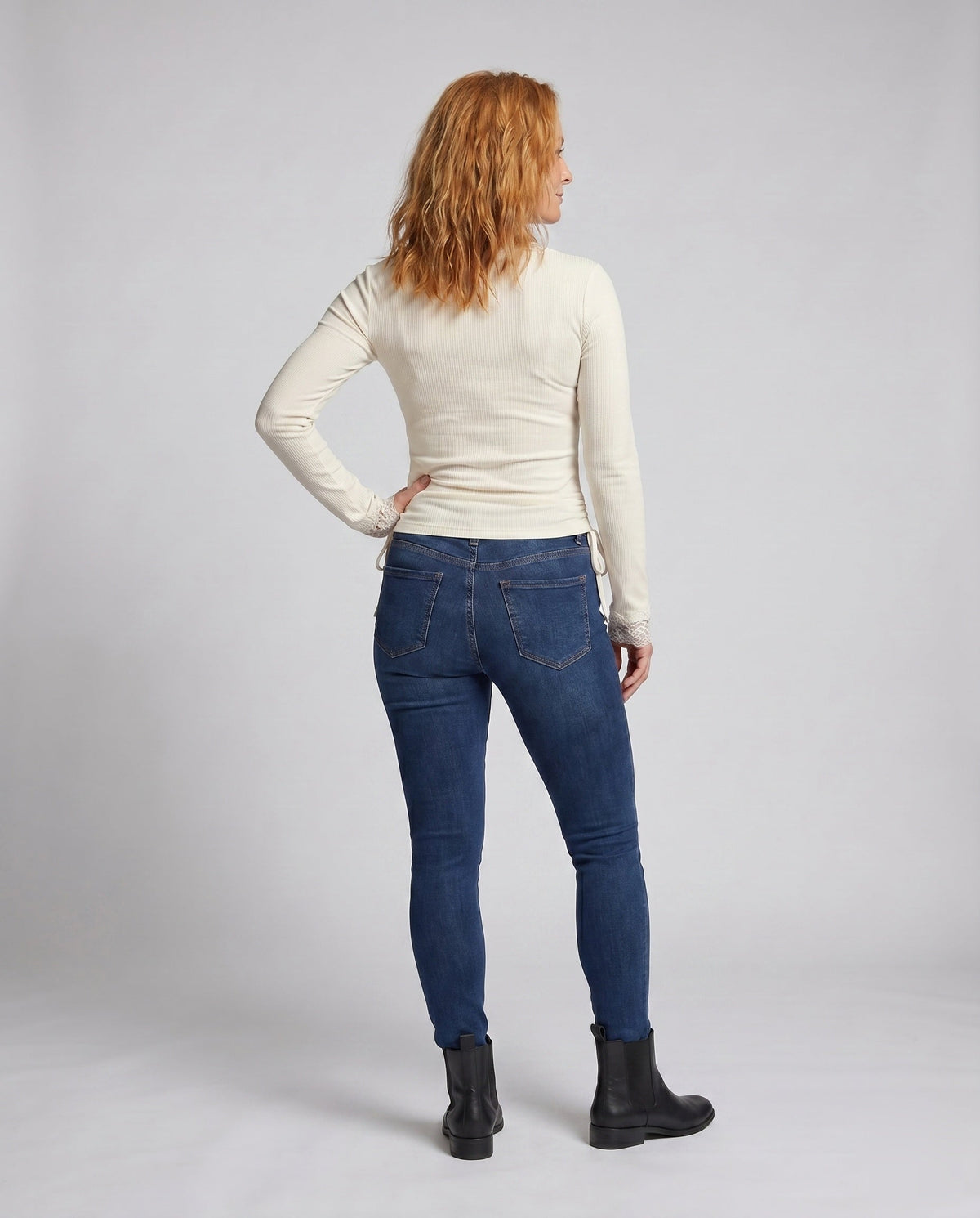 Women's Long Sleeve Shirt with Delicate Lace Embellishment - Back View
