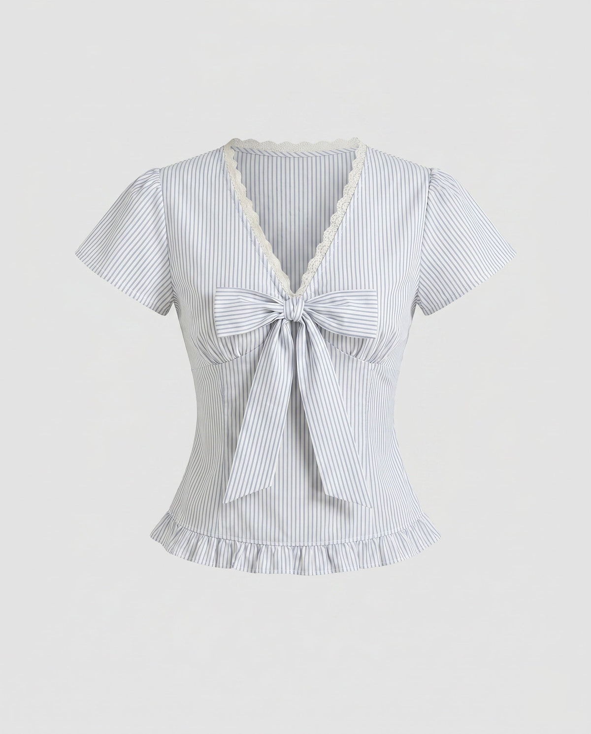 Women's Casual Blouse Shirt with Ruffle Details and Playful Bow Accent