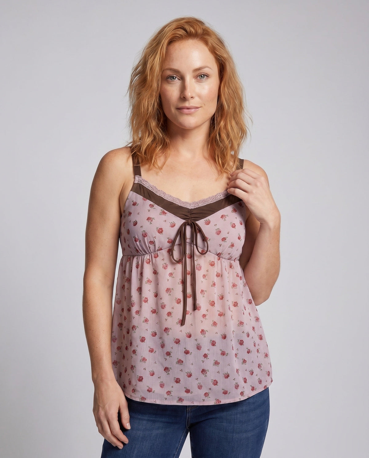 Women's Casual Blouse Top with Floral Patterns - Upper Body View