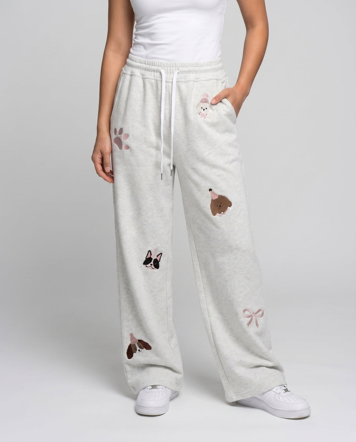 Women's Loose Casual Pants with Playful Animal Designs - Lower Body View