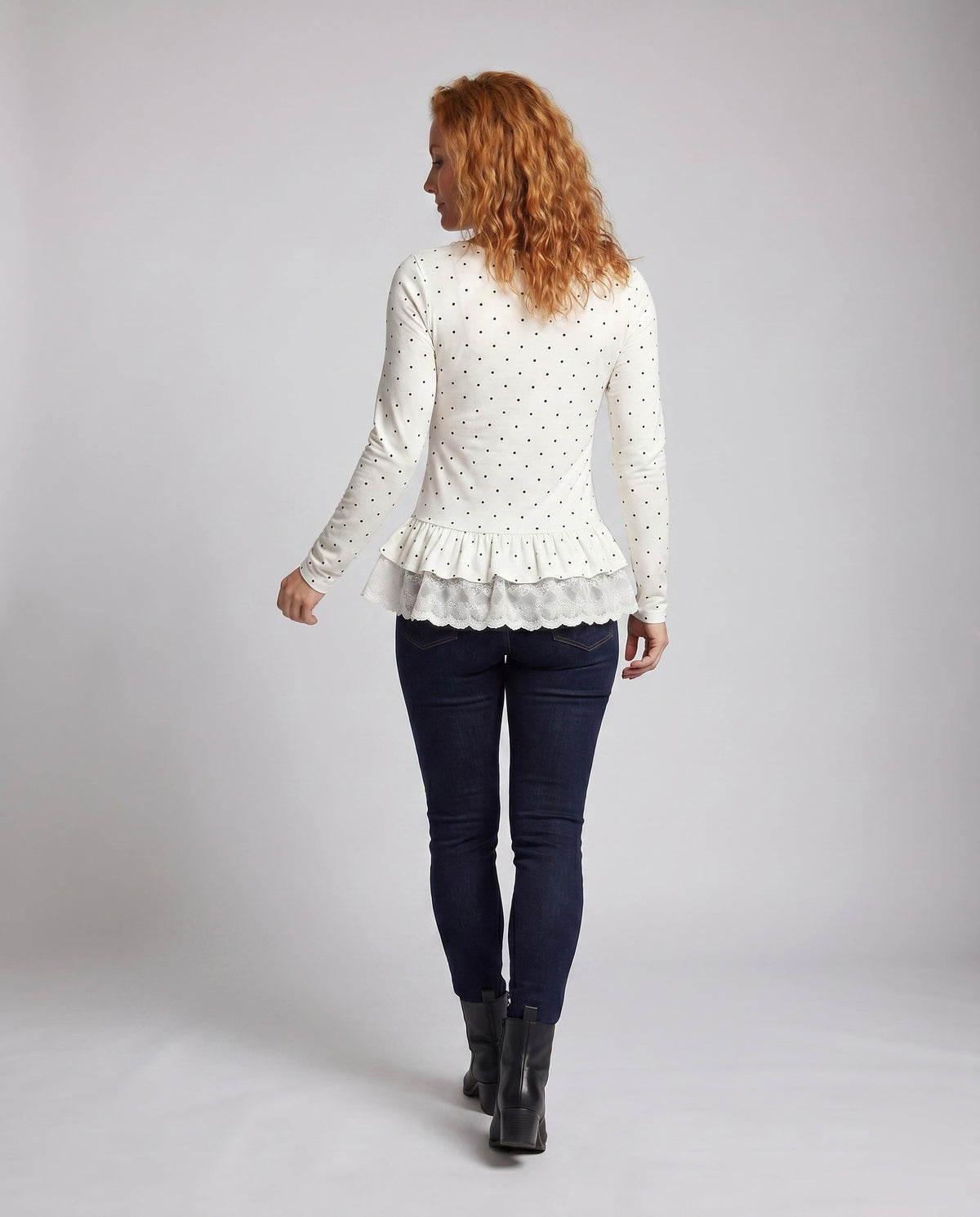 Women's Top with Ruffled Hem and Lace - Back View