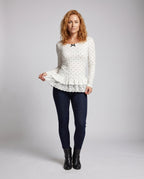 Women's Top with Ruffled Hem and Lace - Front View