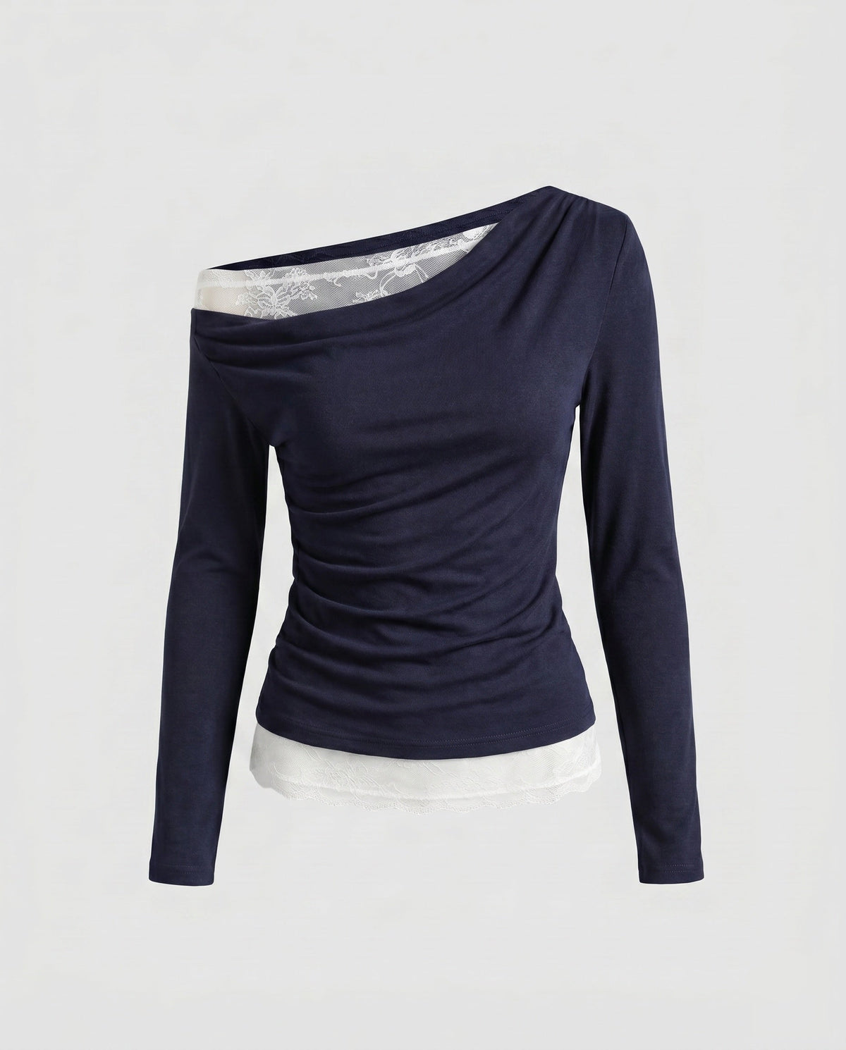 Women's Off-Shoulder Top with Delicate Lace Trim and Casual Fit
