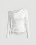 Women's Off-Shoulder Top with Delicate Lace Trim and Casual Fit