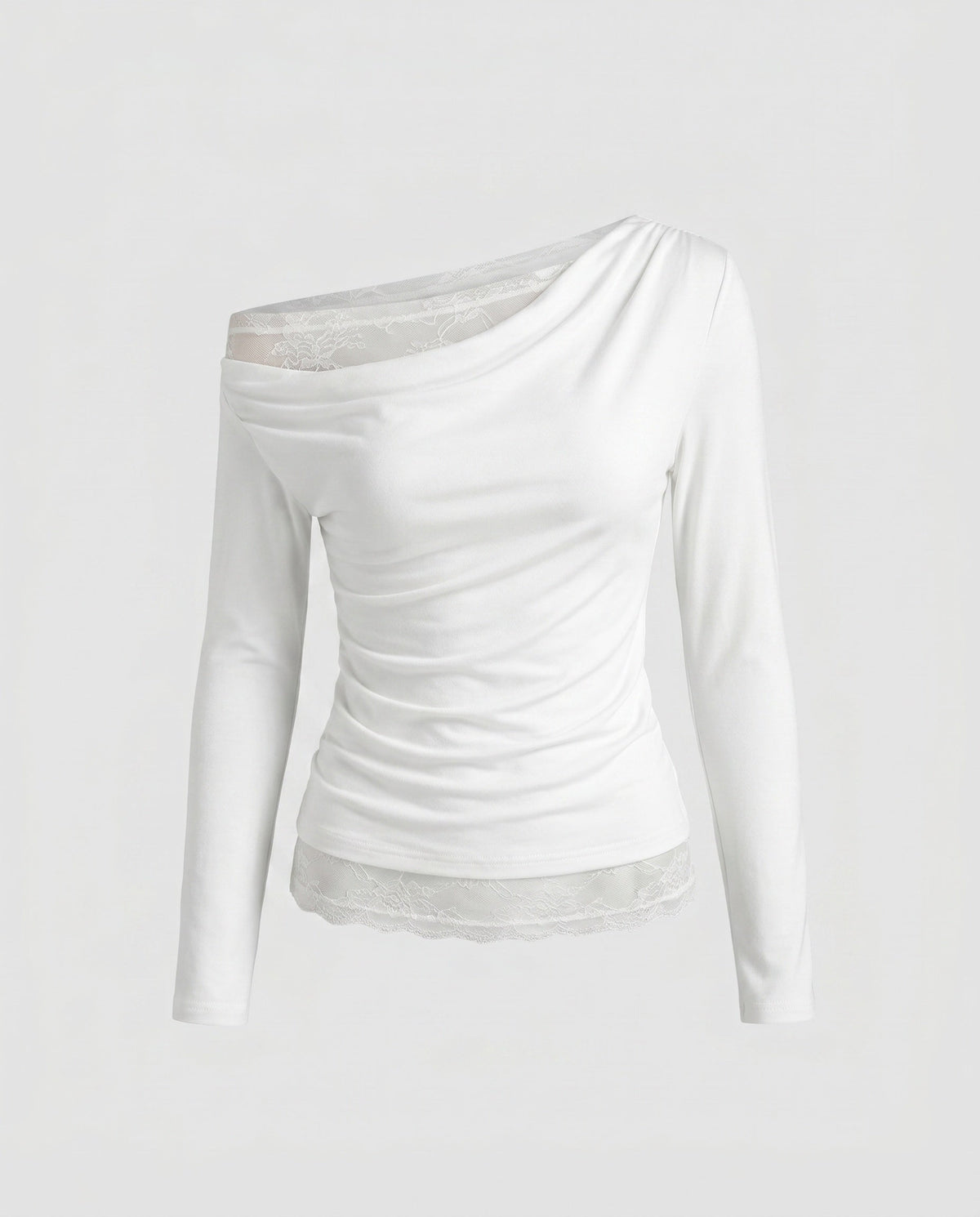 Women's Off-Shoulder Top with Delicate Lace Trim and Casual Fit