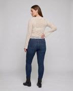 Women's Pleated Lace Blouse with Bow Accent - Back View