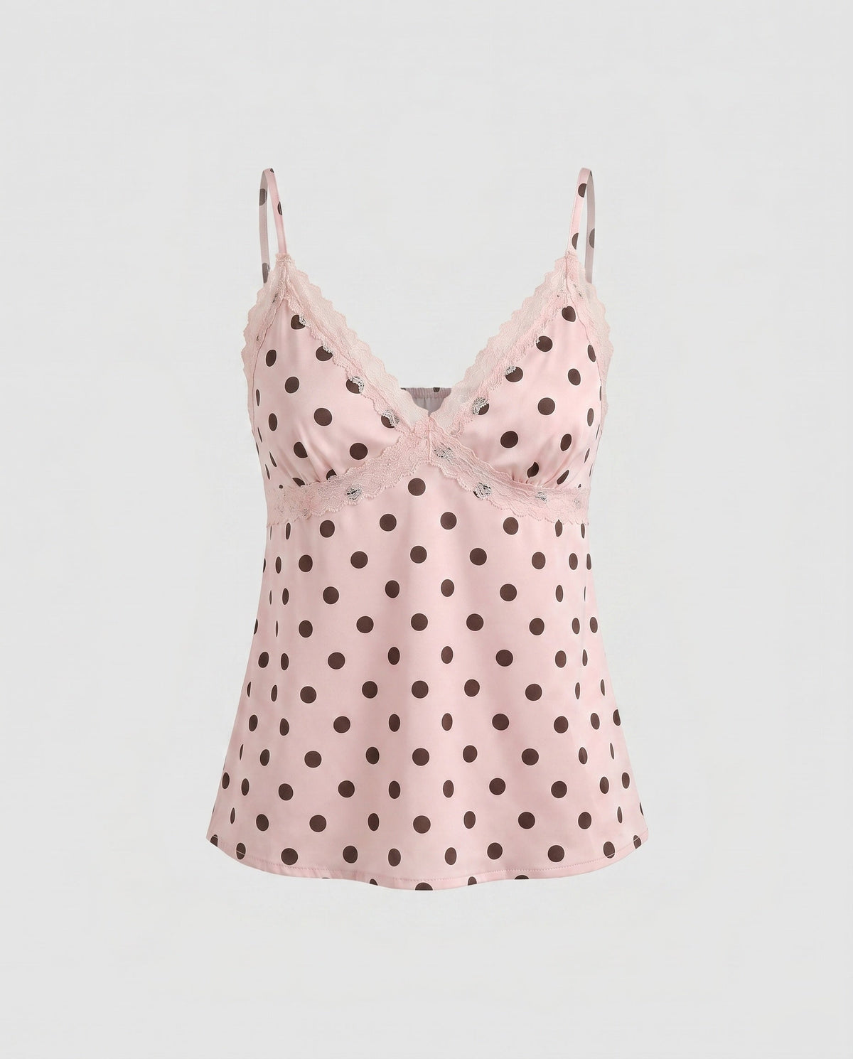 Women's Polka-Dot Spaghetti-Strap Top with Lace Trim