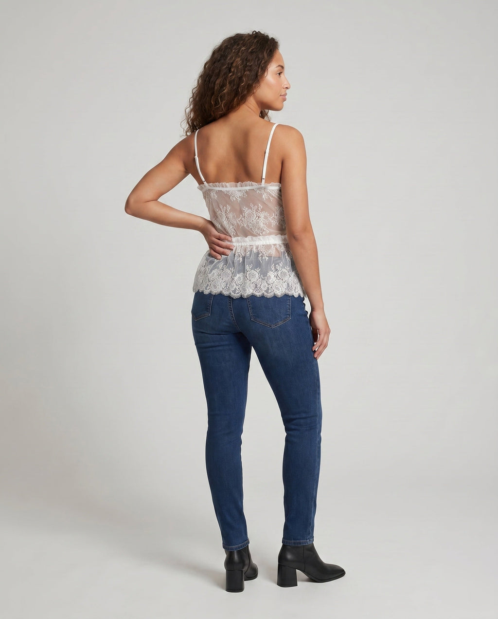 Women's Spaghetti Top with Elegant Lace Finish - Back View