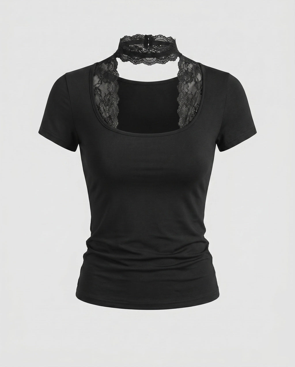 Women's Lace Neckline Short Sleeve Shirt with Choker
