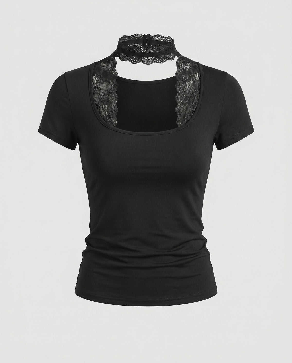 Women's Lace Neckline Short Sleeve Shirt with Choker