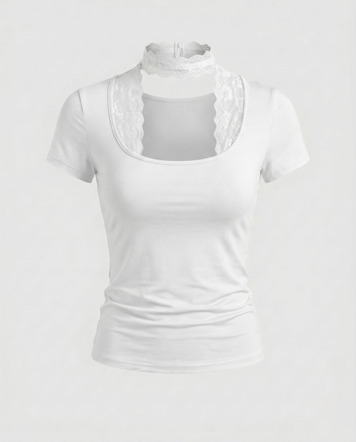 Women's Lace Neckline Short Sleeve Shirt with Choker