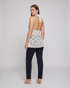 Women's Lace Nightdress with Seductive V-Neck and Ruffle Details - Back View