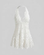 Women's Lace Nightdress with Seductive V-Neck and Ruffle Details