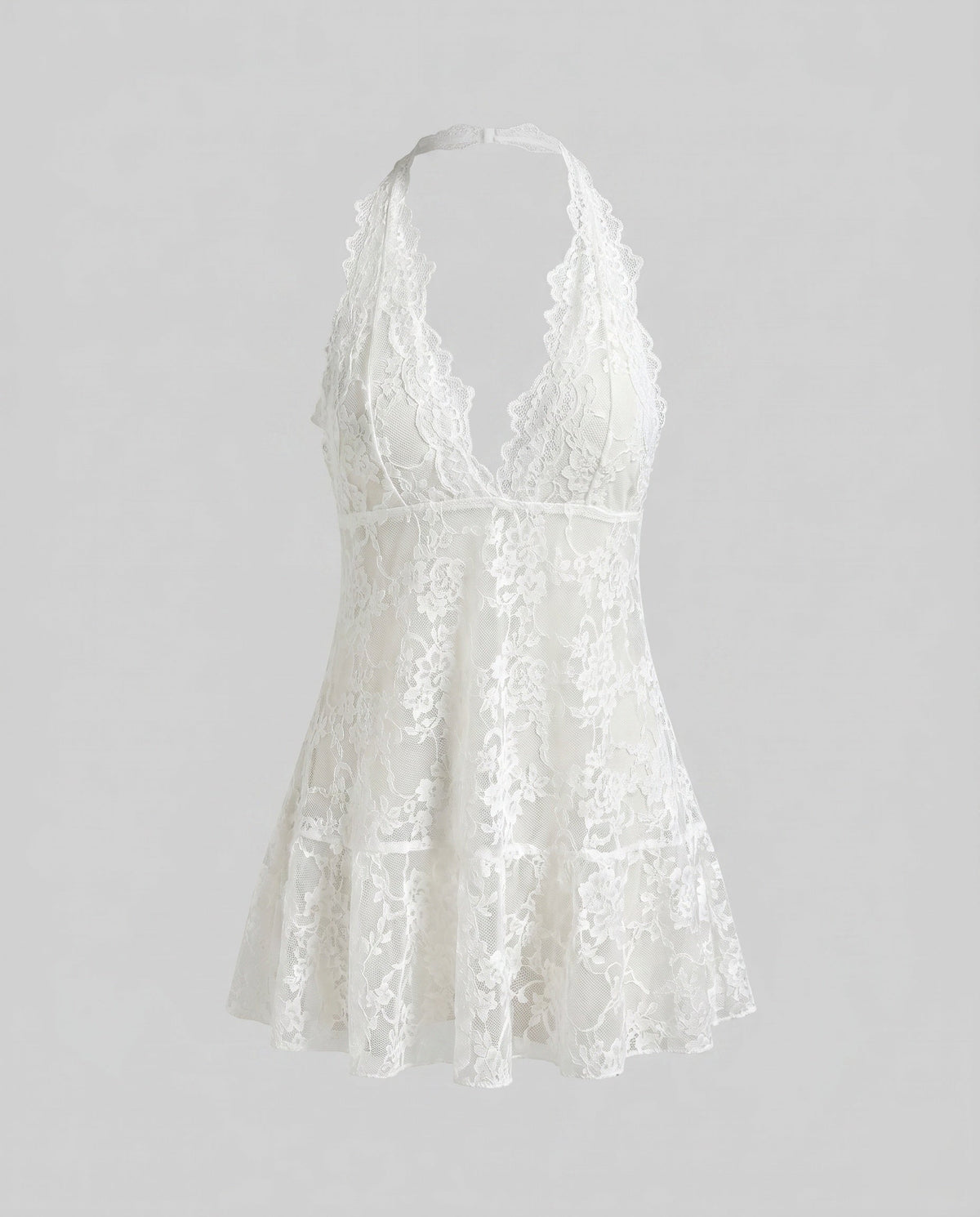 Women's Lace Nightdress with Seductive V-Neck and Ruffle Details