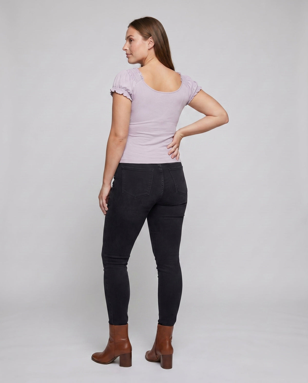 Women's Lace T-Shirt with Elegant Ruffle and Decorative Hem - Back View